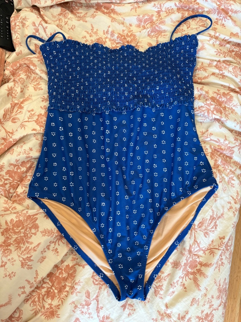 Jcrew factory Blue Smocked Swimsuit with White flowers Print